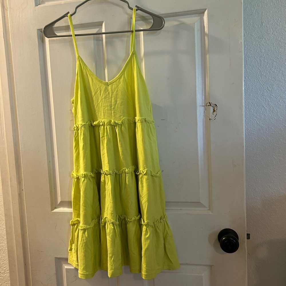 Zara Neon Yellow Tiered Spaghetti-Strap Dress